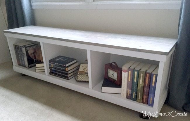Mylove2create cheap cabinet into nice bench inside with books