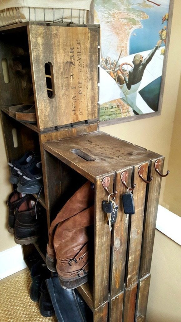 diy wooden crate shoe rack
