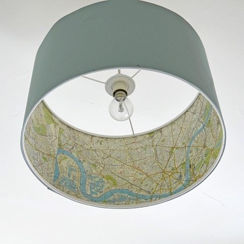 Ikea hack with map pages on a lamp shade - featured at Knick of Time - www.KnickofTime.net