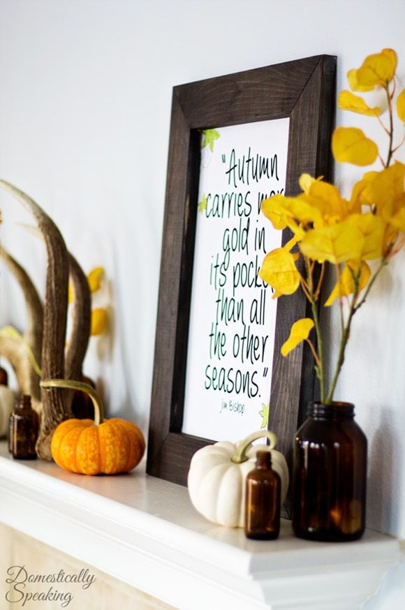 Rustic Autumn Mantle and free fall printable featured at Talk of the Town - www.knickoftime.net
