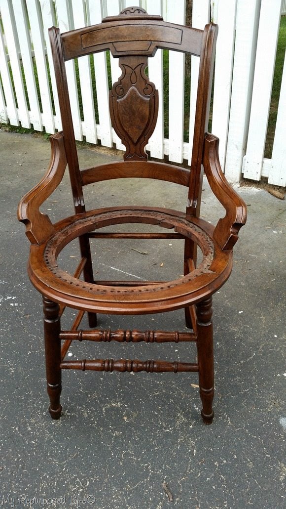 antique cane chair makeover with upholstered seat My