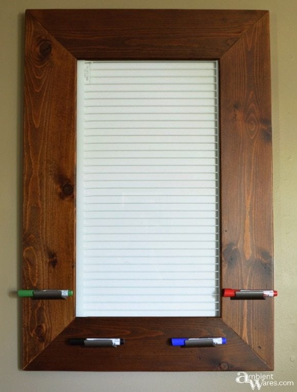 Repurposed refrigerator shelf dry erase board featured at Talk of the Town | www.knickoftime.net