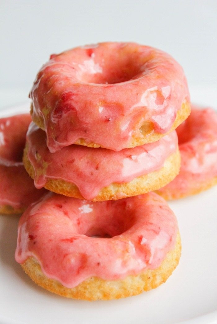 Strawberry Frosted Baked Donuts
