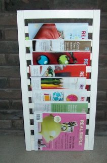 white magazine holder made from a shutter