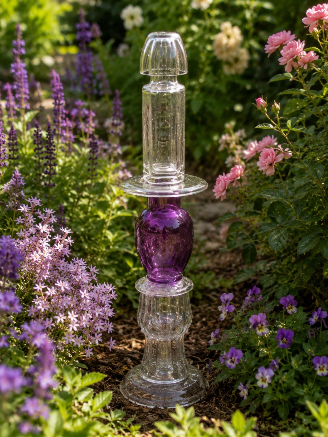 garden totem with a purple vase