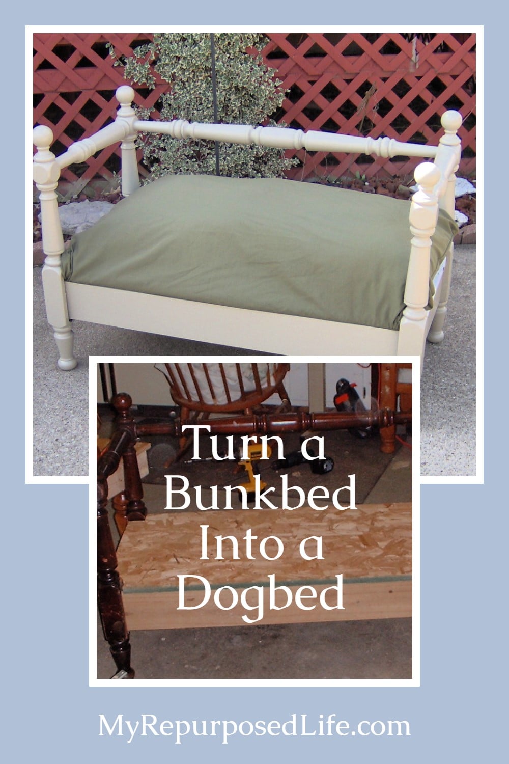 Turn an old bunkbed into a fun and unique dog daybed for your fury friend. Your dog will love it! via @repurposedlife