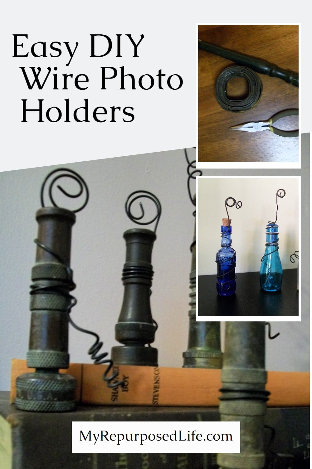 How to make a photo holder using vintage bits and pieces of spindles, and more. Easy project to display your favorite photos. via @repurposedlife