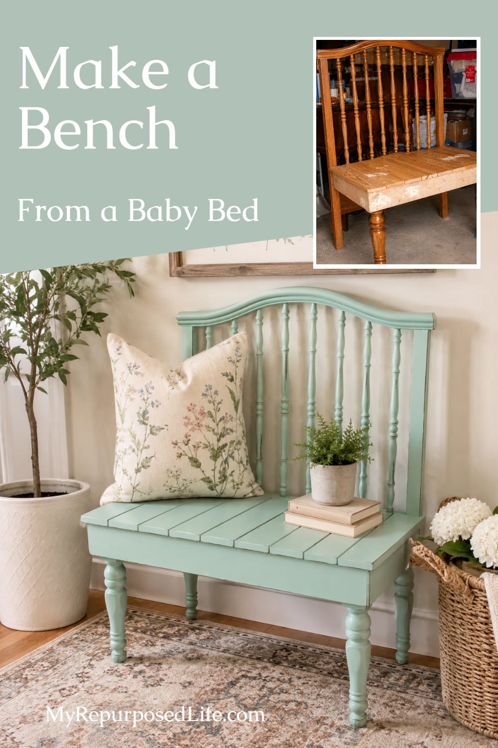 Charming Repurposed Crib Bench Idea via @repurposedlife