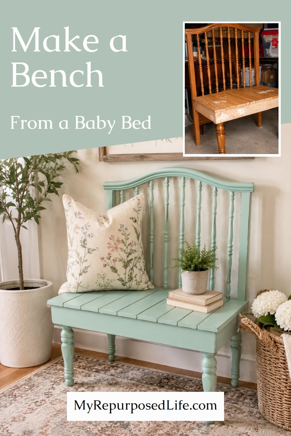 Charming Repurposed Crib Bench Idea via @repurposedlife