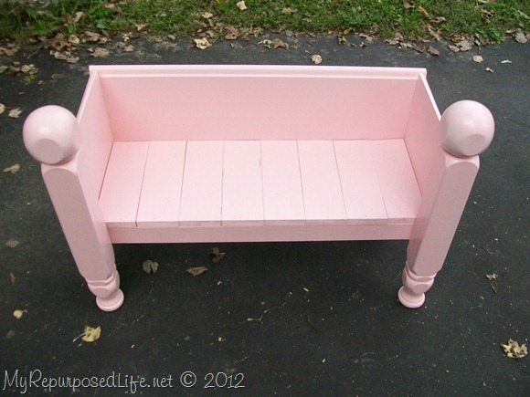 Child’s bench made from a foot board