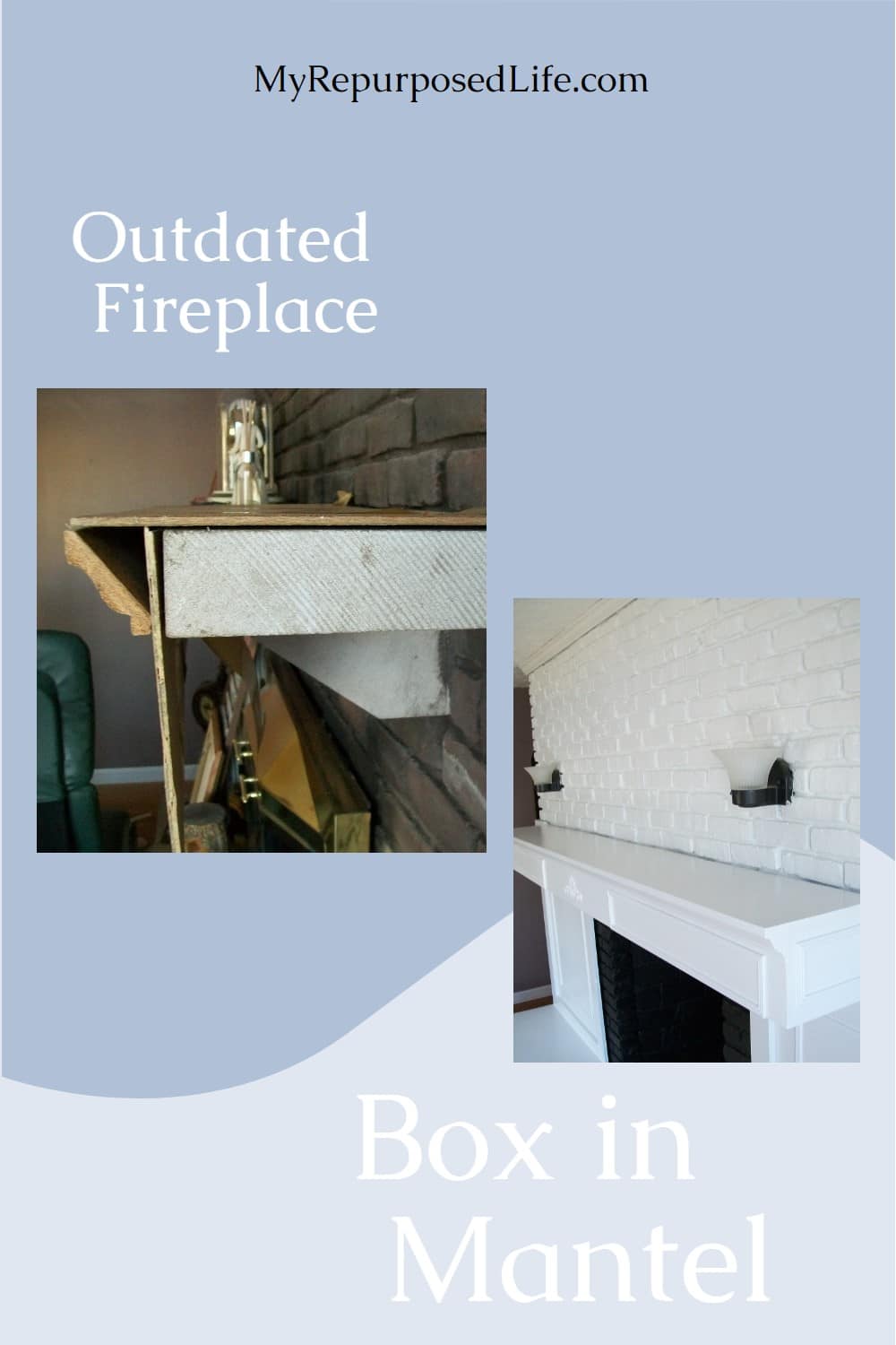 How to update an old, outdated fireplace by encasing the mantel with plywood and molding. Add paint, change up the look of the entire room. #MyRepurposedLife #reno #fireplace via @repurposedlife