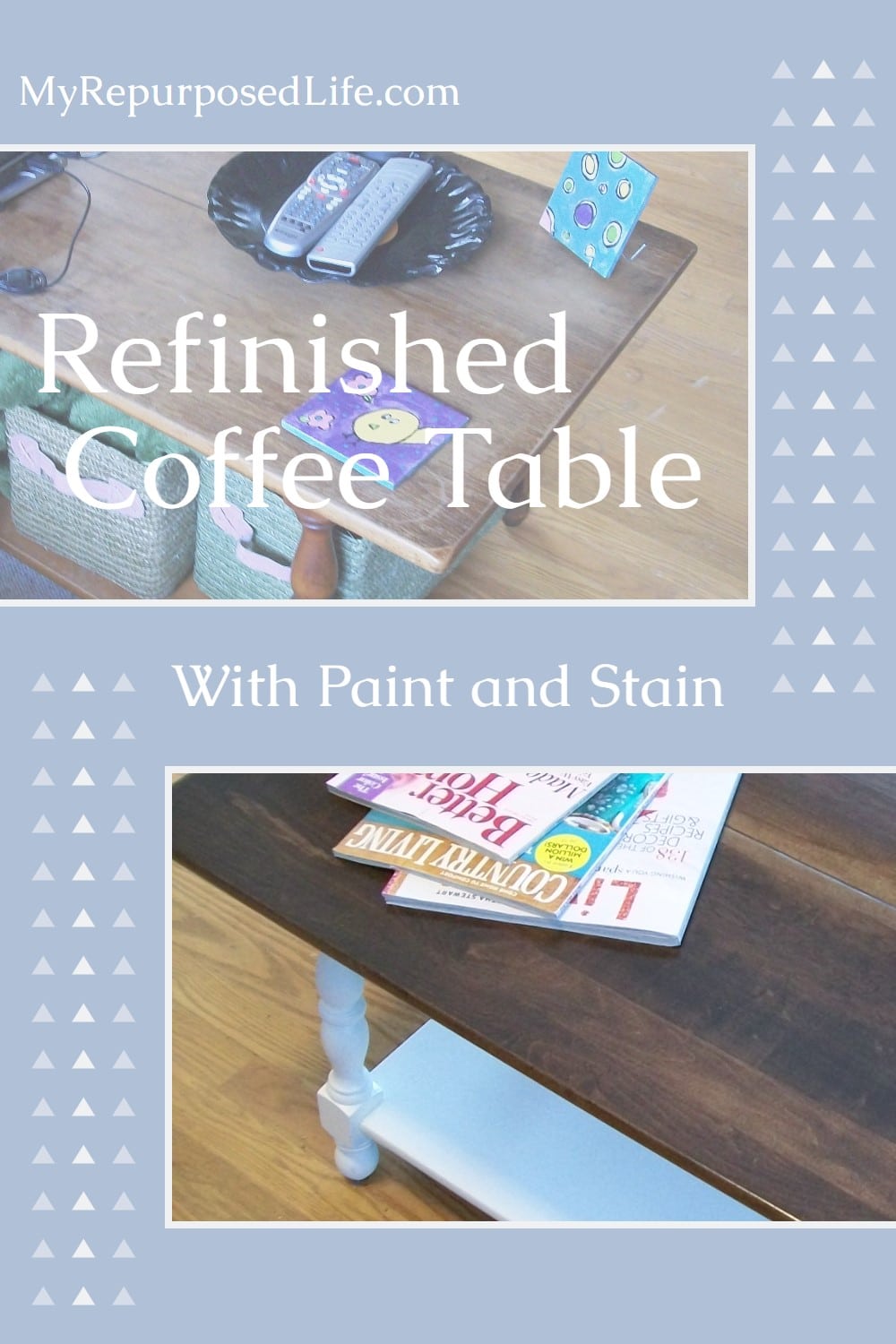 Whether it's your furniture or you bought it, are you looking to refinish a coffee table? Step by step directions for a paint and stain combination. #MyRepurposedLife #refinishfurniture via @repurposedlife