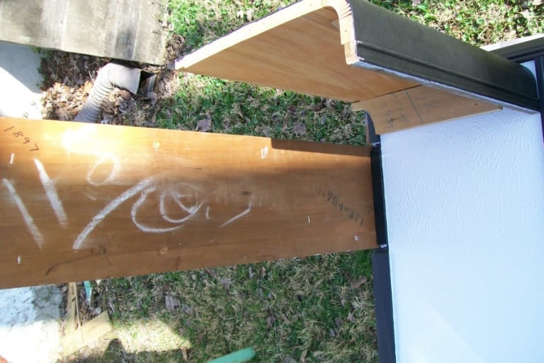 underside of reconstructed vanity into desk