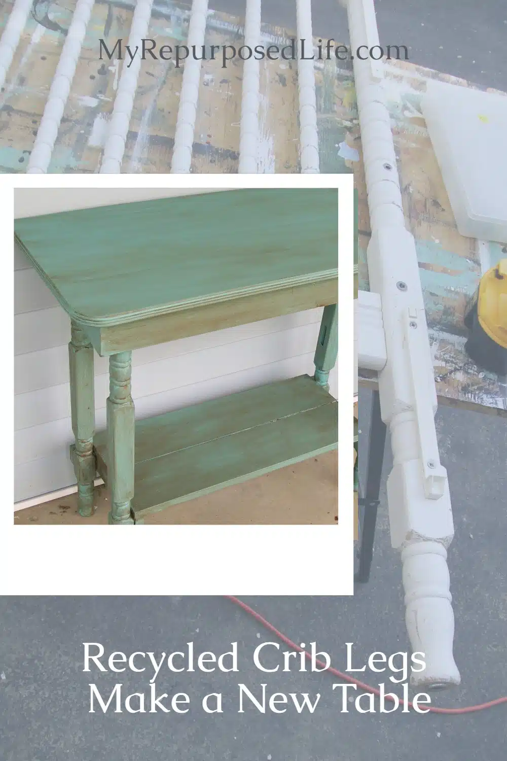 How to make a table using repurposed crib legs and hardware. Parting out old cribs is a great way to harvest materials for your next project. Never throw away the spindles or "L" brackets. This is an easy build using basic tools. #MyRepurposedLife #repurposed #furniture #crib #table #legs via @repurposedlife