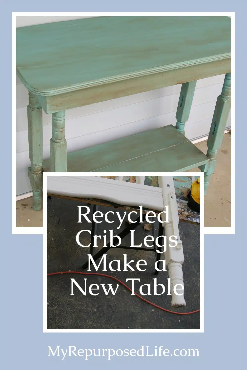 How to make a table using repurposed crib legs and hardware. Parting out old cribs is a great way to harvest materials for your next project. Never throw away the spindles or "L" brackets. This is an easy build using basic tools. #MyRepurposedLife #repurposed #furniture #crib #table #legs via @repurposedlife