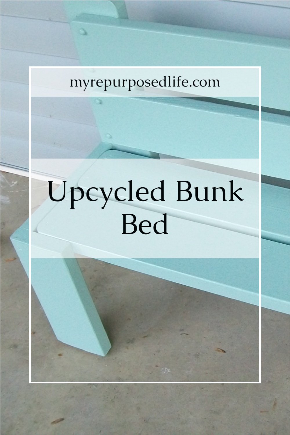 How to make a park like bench out of an upcycled bunk bed. An unusual bunk bed makes a chunky and very sturdy bench for the kids. #MyRepurposedLife #repurposed #upcycle #bunkbed #bench #diy #furniture via @repurposedlife