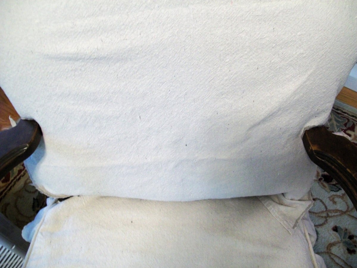 drop cloth slipcover where the set and back meat
