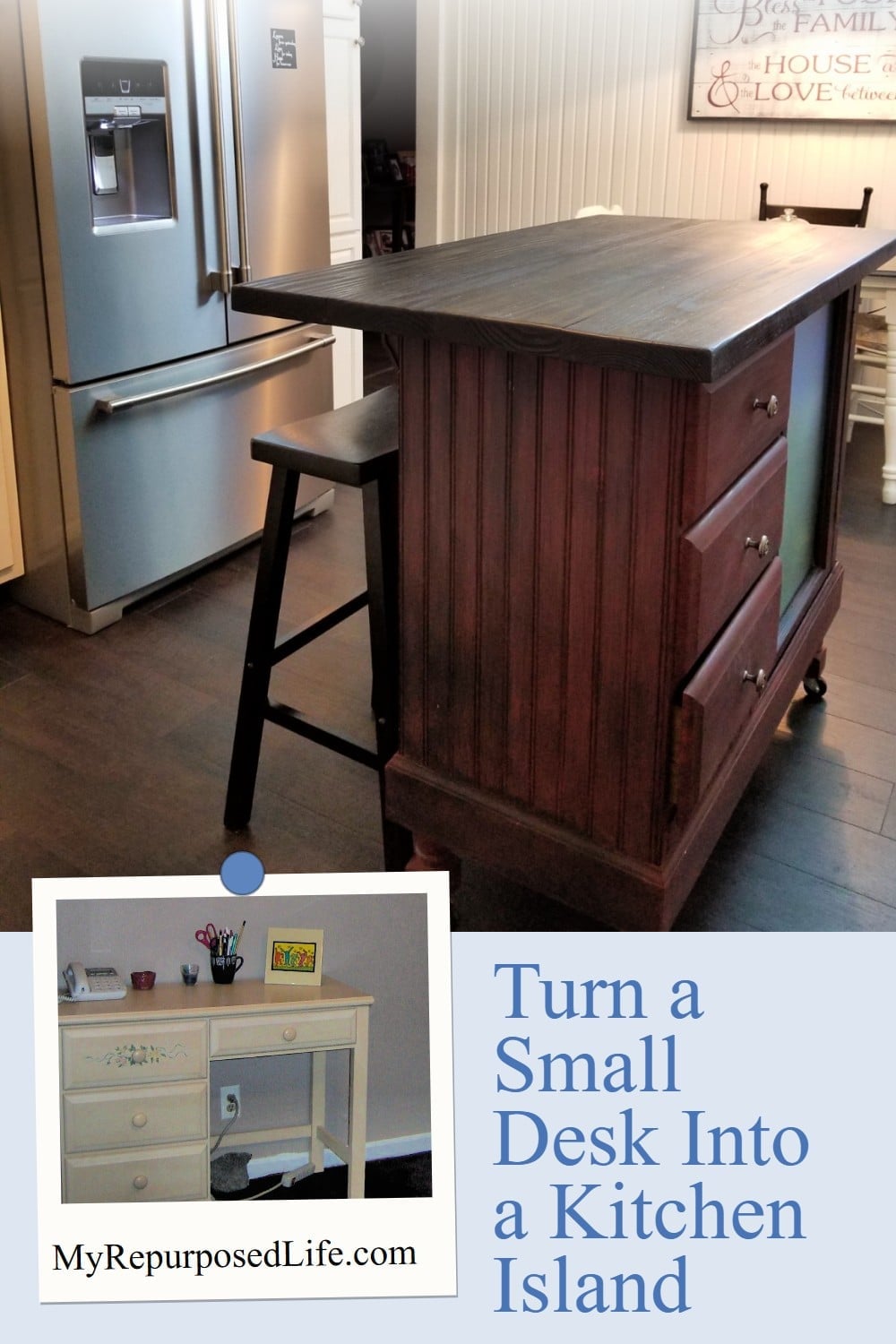 diy kitchen island made from a small desk