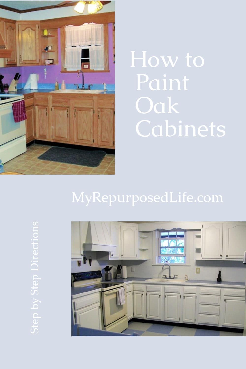 Step by step directions on how to paint oak cabinets, plus the secret to making the hard work pay off for years! Time tested results, 13 years later! via @repurposedlife