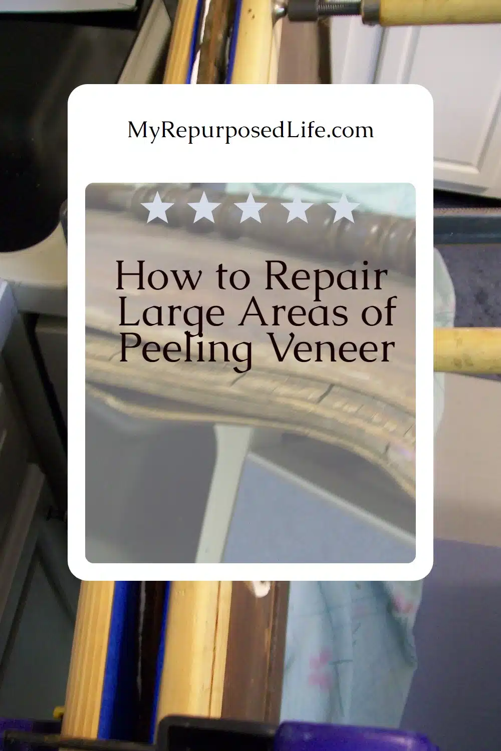 How to repair a headboard with peeling veneer. Step by step directions for gluing and clamping the veneer on an antique headboard. #MyRepurposedLife #repurposed #headboard #repair #veneer #clamp #secretTIP via @repurposedlife