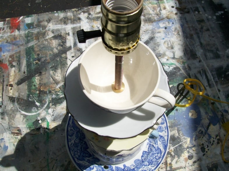 adding lamp parts to teacup lamp
