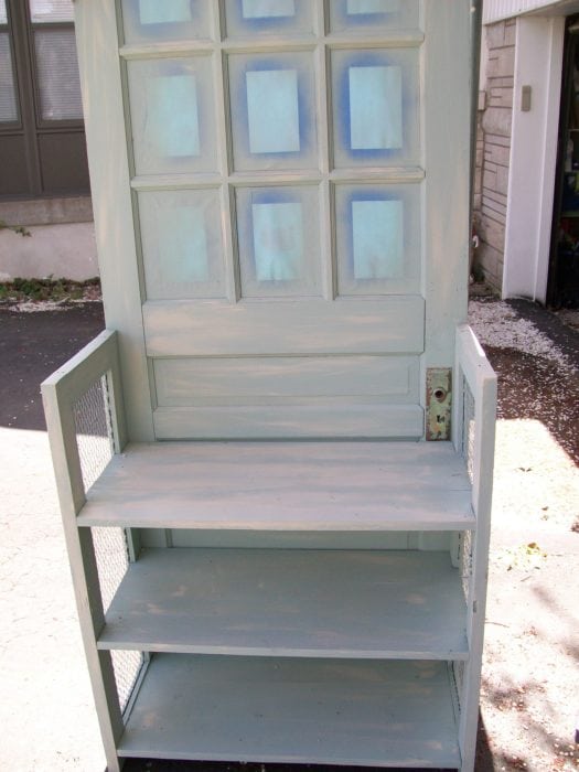how to finish off an upcycled door bookshelf