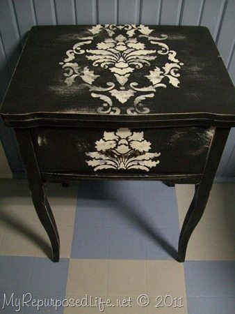 Repurposed Sewing Table Stenciled