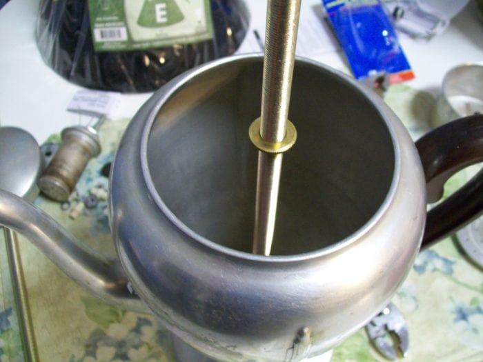 thread nut onto lamp kit rod vintage coffee pot lamp