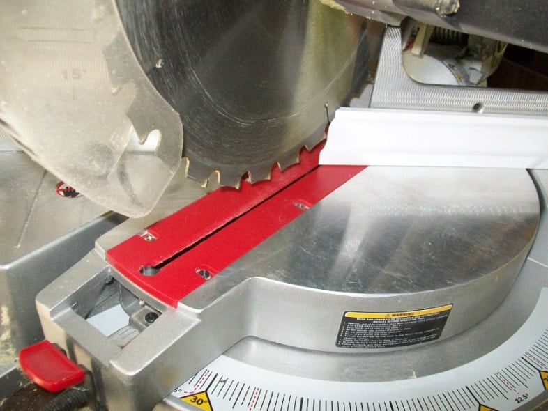 cutting left 45-degree angle on a miter saw