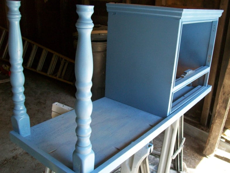 nightstand desk upside down for painting blue