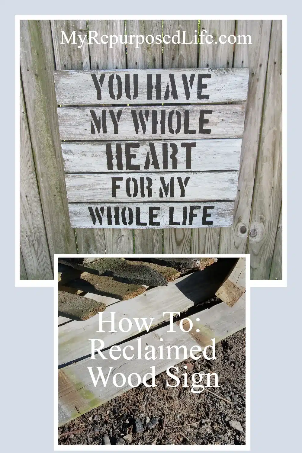 Learn how to make a unique and rustic reclaimed wooden sign with these easy steps! Follow this step by step guide and create a one-of-a-kind sign for your home. #MyRepurposedLife #MyWholeHeart #diy #sign via @repurposedlife