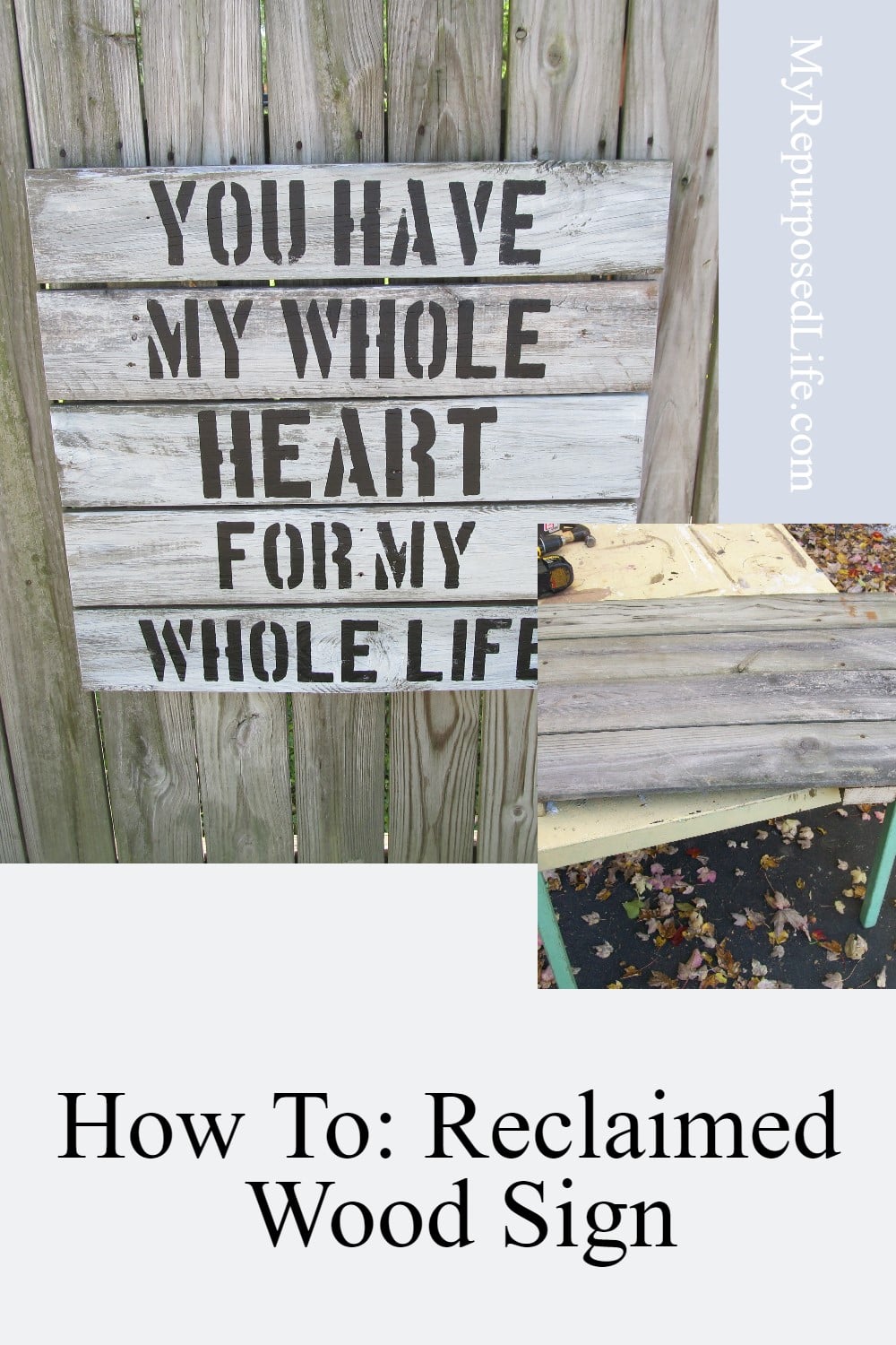 Learn how to make a unique and rustic reclaimed wooden sign with these easy steps! Follow this step by step guide and create a one-of-a-kind sign for your home. #MyRepurposedLife #MyWholeHeart #diy #sign via @repurposedlife