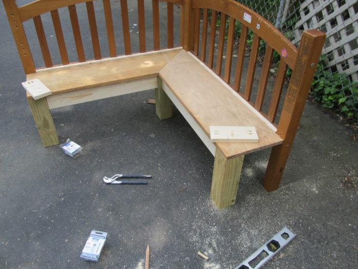 add skirt to corner bench with pocket hole screws