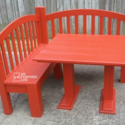 kids corner table and corner bench painted red MyRepurposedLife