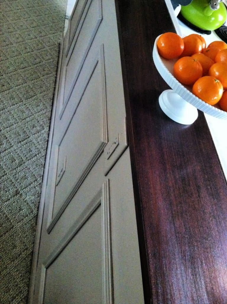 looking down on the kitchen island wainscoting