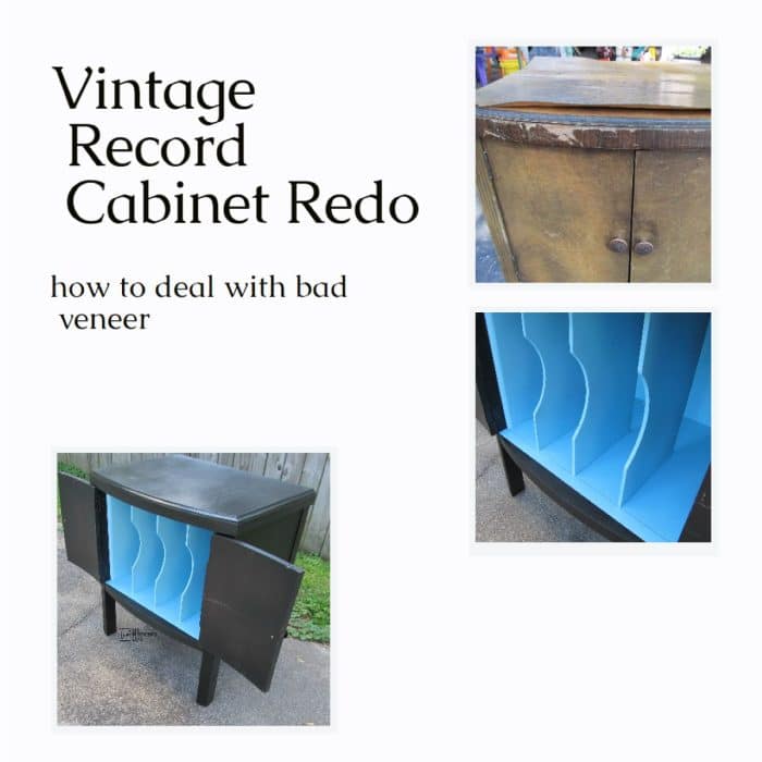Vintage Record Cabinet Makeover repair bad veneer