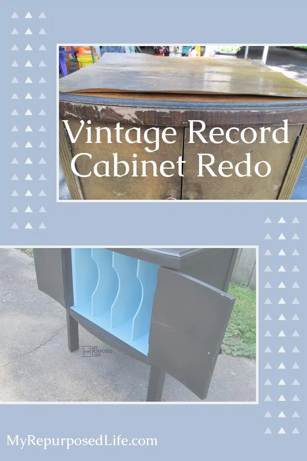 A curb find, this record cabinet was in sad shape, but Gail thought it was worthy of a little makeover. She will show you how to deal with bad veneer. #MyRepurposedLife #upcycle #recordcabinet via @repurposedlife