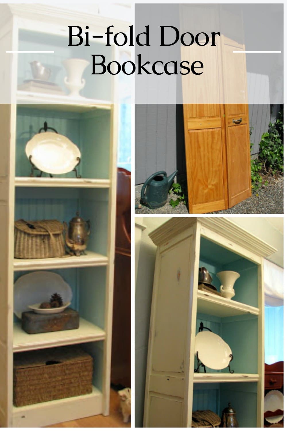 How to repurpose bi-fold doors to make a fabulous new bookcase. Step by step directions will show you how to make your own project for your home. #BlueRoofCabin #MyRepurposedLife #repurposed #doors #bookcase via @repurposedlife