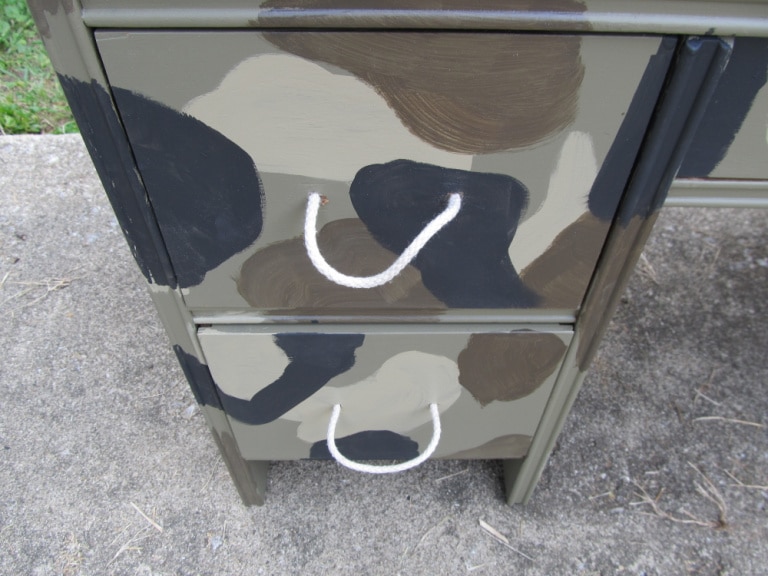 closeup of 2 drawer section with rope handles.