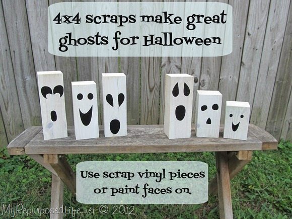 4×4 post Jack-o-Lanterns & Ghosts {Halloween Décor}