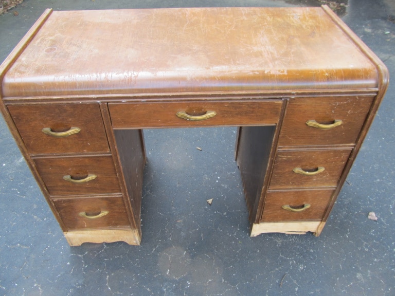 vintage waterfall desk with damage