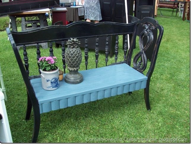 black and blue heaboard chair bench