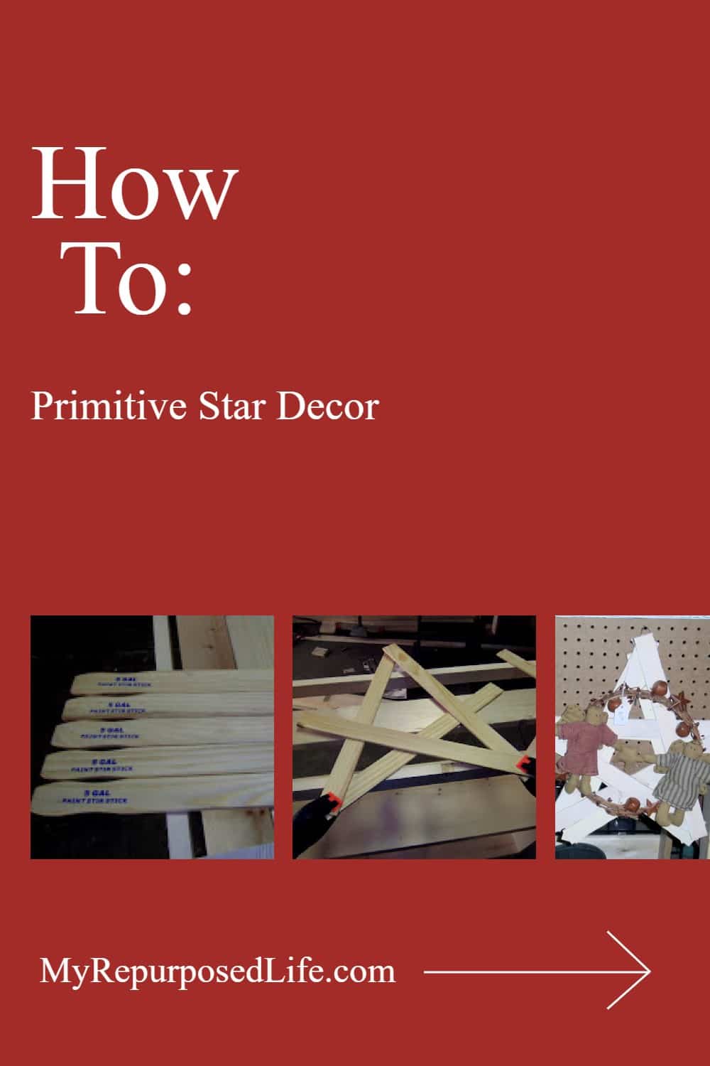 How to make a primitive star out of paint sticks. Update your holiday decor on a budget. via @repurposedlife