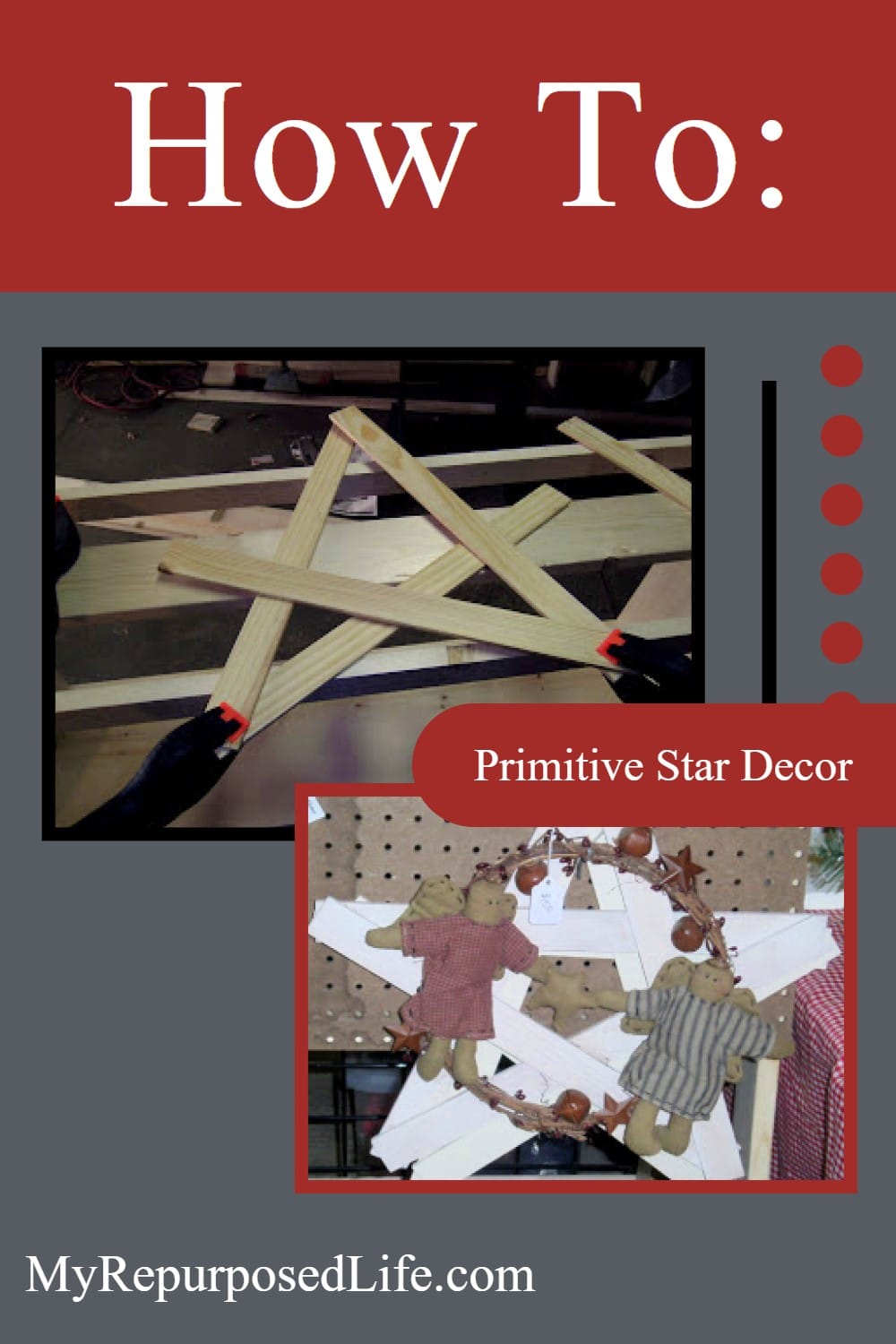 How to make a primitive star out of paint sticks. Update your holiday decor on a budget. via @repurposedlife