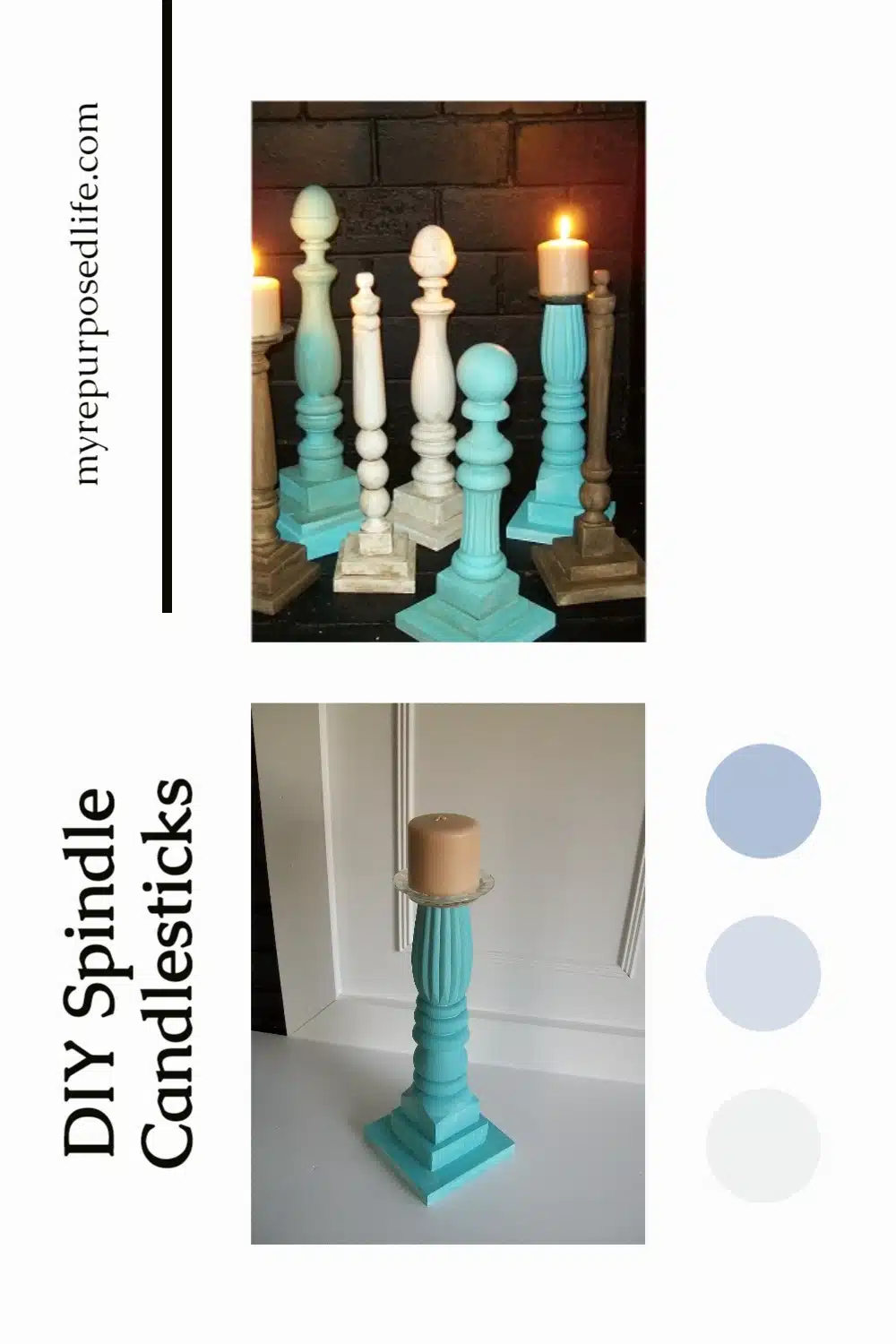How to make fun and creative finials and wooden diy candlesticks out of old beds, chairs and more! #MyRepurposedLife #spindles #candlesticks #diy #project #easy via @repurposedlife