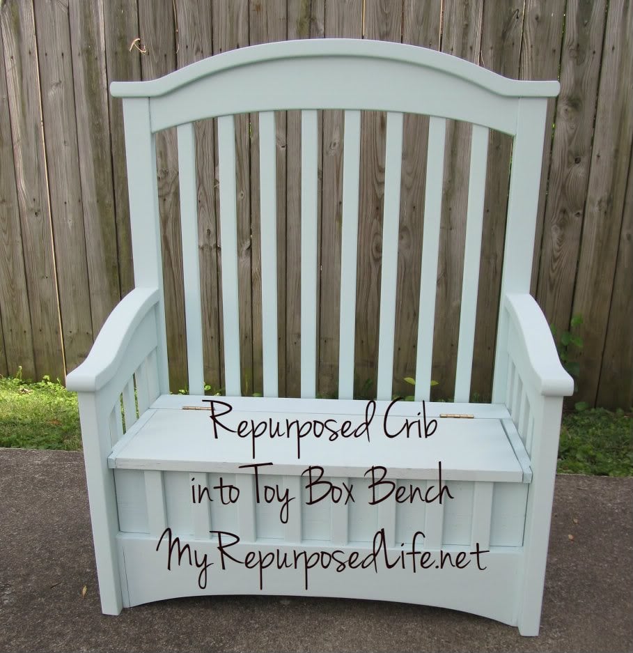 Upcycled Crib into Toy Box Bench - My Repurposed LifeÂ®