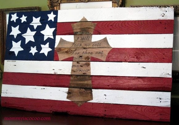 american flag with cross