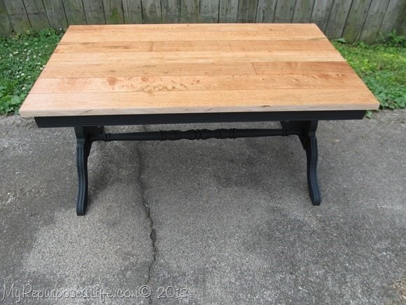 coffee table with hardwood floor top