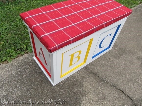 DIY toy box made from repurposed cabinet doors