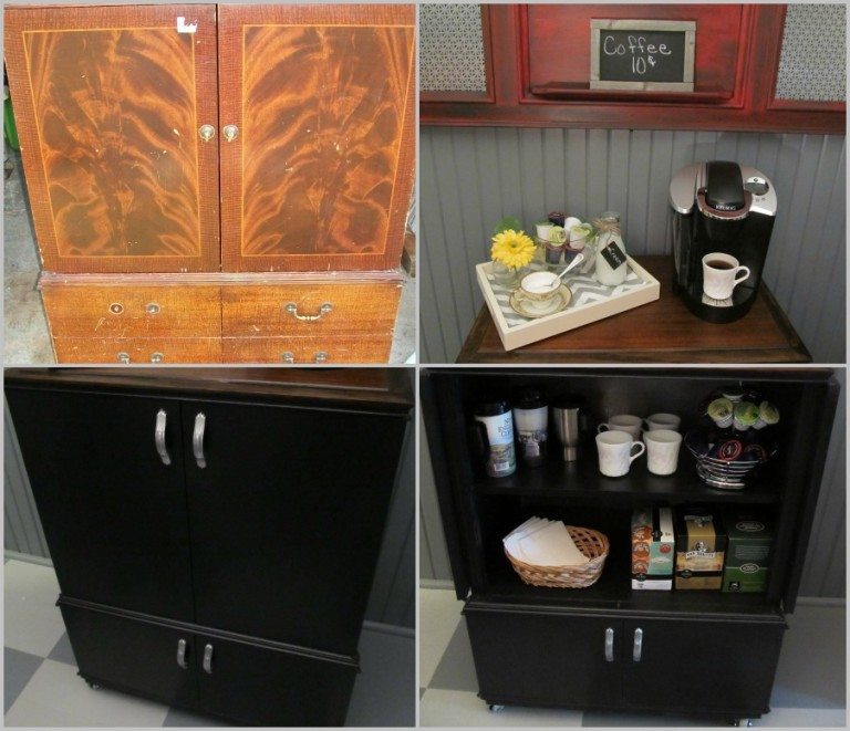 Coffee Bar from Repurposed Radio Cabinet